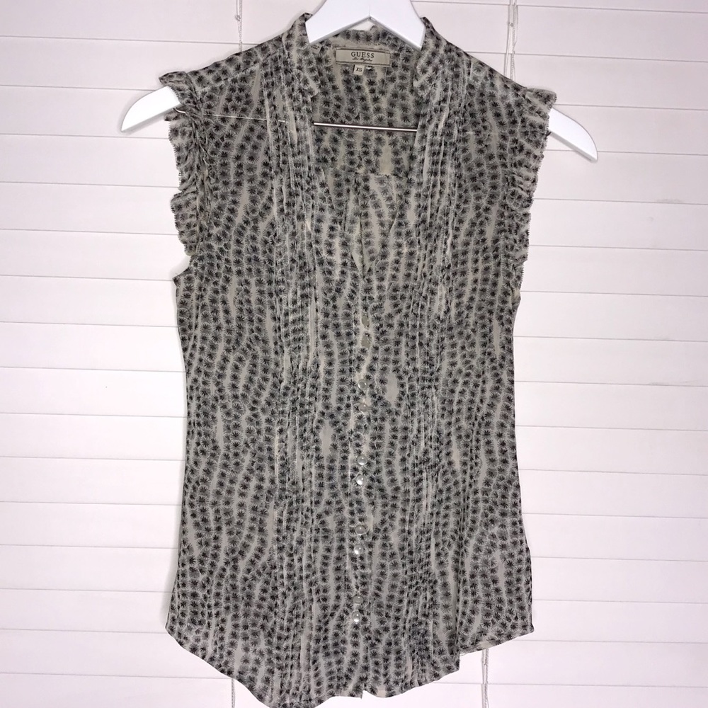 Guess Button Down Blouse Ruffle Shoulders And Tie - image 2